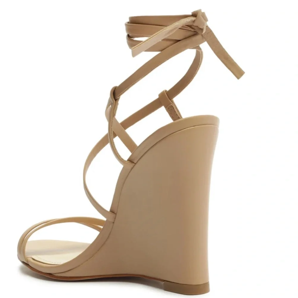 Schutz Deonne Casual Nappa Women’s Tan Strappy Leather Sandal High Heels Size 9 - Picture 3 of 15